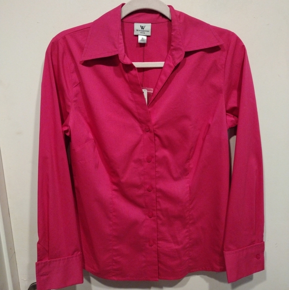 NWT Worthington Stretch Women's Fuchsia Pink Long Sleeve Button Down Shirt Sz 8 - Picture 1 of 7